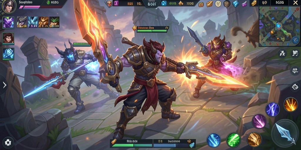 Tangkapan layar gameplay 8G8G yang penuh aksi dalam pertarungan MOBA.
