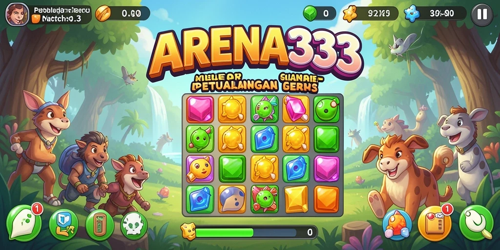 Screenshot ARENA333 menampilkan gameplay seru dan penuh warna dari Match-3.