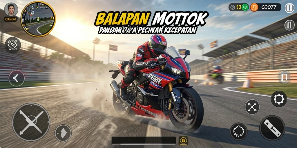 Tampilan gameplay seru dalam balapan motor COO77.