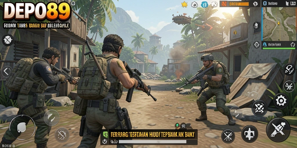 Screenshot gameplay DEPO89 menampilkan aksi intens dalam medan perang Battle Royale.