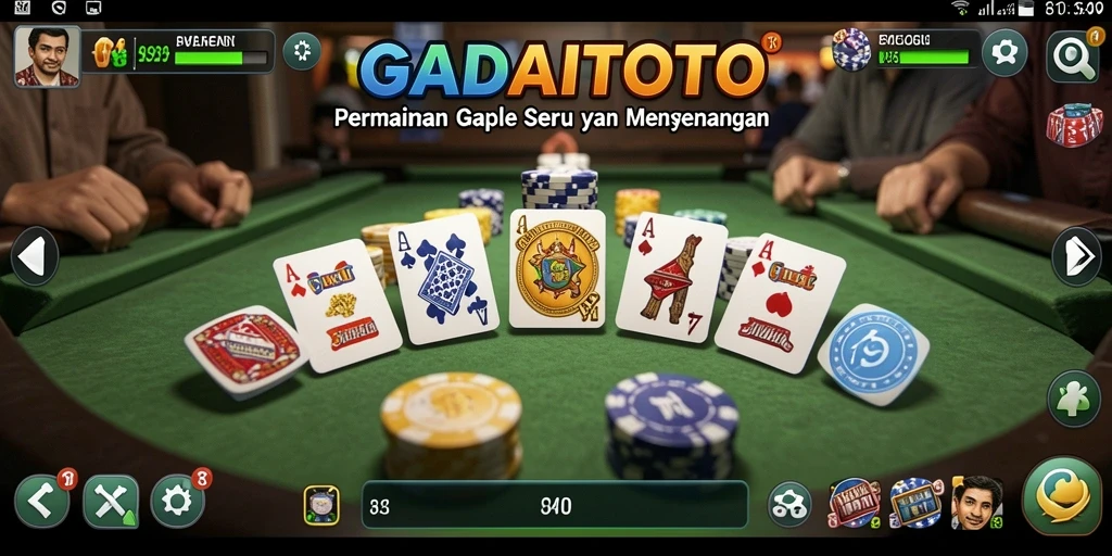 Screenshot GADAITOTO menampilkan gameplay Gaple yang seru dan interaktif.