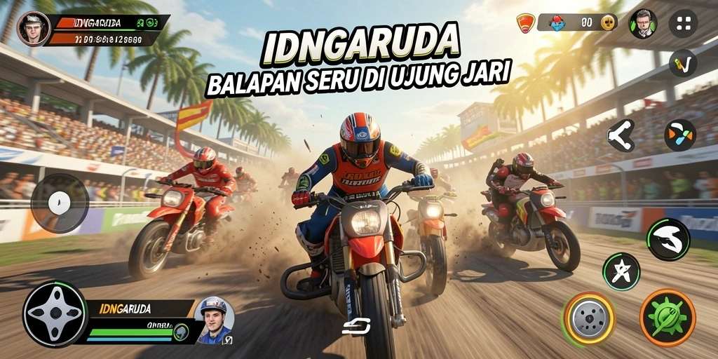 Screenshot gameplay IDNGARUDA dengan aksi balapan yang mendebarkan.