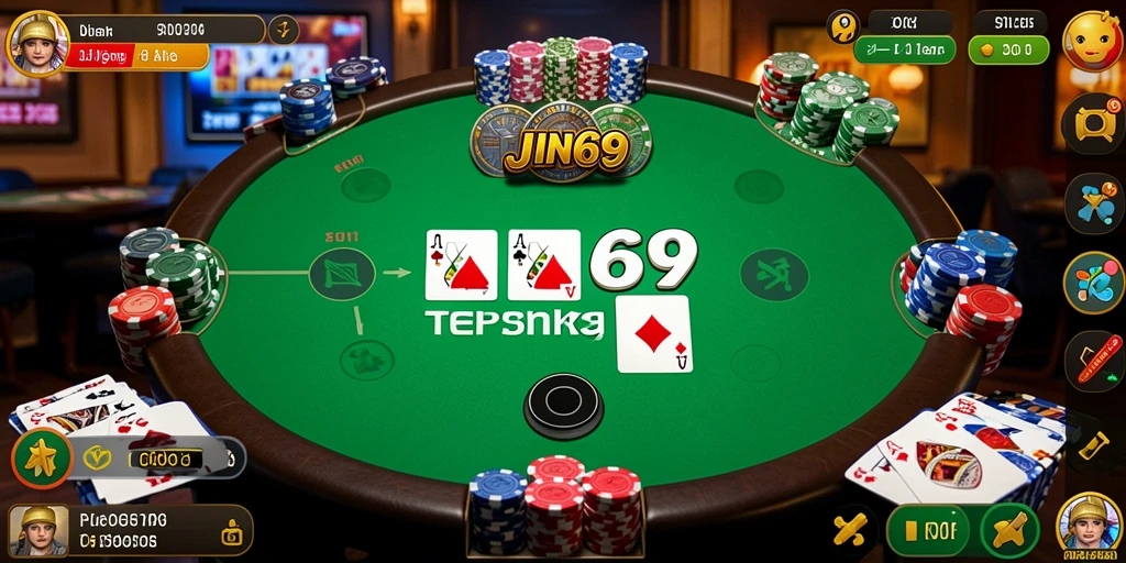 Tampilan gameplay Poker yang mendebarkan di JIN69.