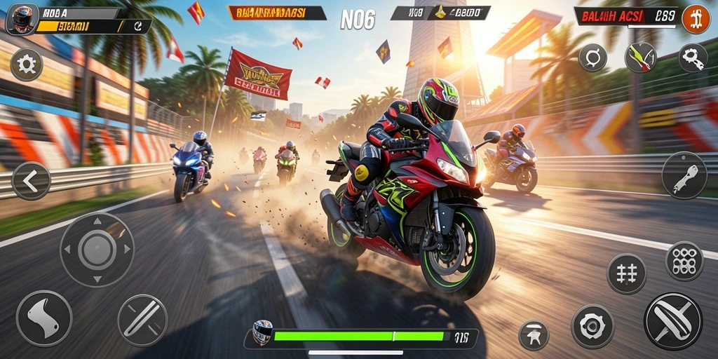 Tampilan gameplay N06 yang seru dan penuh aksi balapan motor.